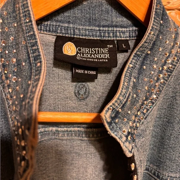 Christine Alexander Blue Denim Jacket with Stud and Crystal Trim - Picture 2 of 5